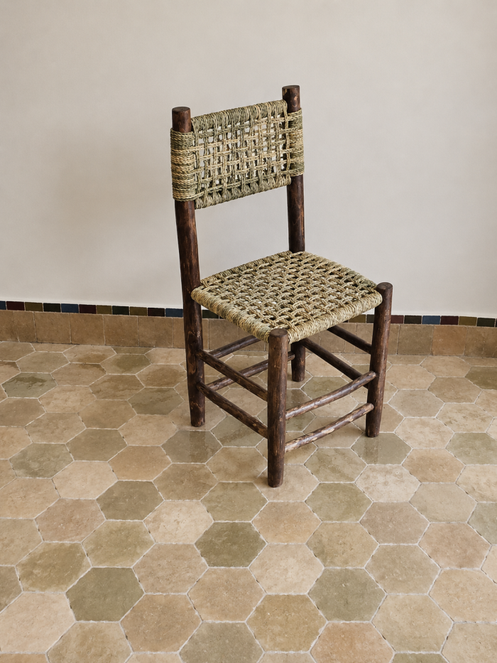 Palm Leaf Wooden Chair handcrafted from solid wood with a natural handwoven palm leaf seat