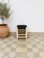 Small Black Rope Stool handcrafted from solid wood with a handwoven black rope seat