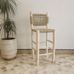 Handcrafted Palm Leaf Bar Stool made from solid wood with a natural handwoven palm leaf seat