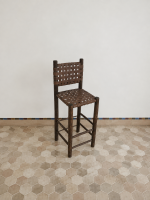 Rustic Leather Bar Stool handcrafted from solid wood with a genuine leather seat
