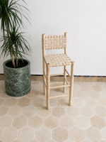 Natural Leather Bar Stool with Backrest handcrafted from solid wood with a genuine natural leather seat and backrest