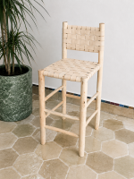 Natural Leather Bar Stool with Backrest handcrafted from solid wood with a genuine natural leather seat and backrest