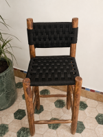 Black Cord Counter Stool handcrafted from solid wood with a durable handwoven black cord seat