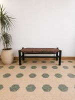 Black Wood Leather Bench handcrafted from solid black wood with a genuine leather seat