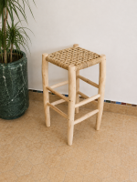 Woven Palm Leaf Bar Chair handcrafted from solid wood with a natural handwoven palm leaf seat