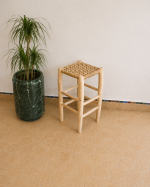 Woven Palm Leaf Bar Chair handcrafted from solid wood with a natural handwoven palm leaf seat