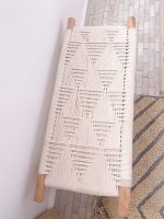 White Cord Bench handcrafted from solid wood with a handwoven white cord seat