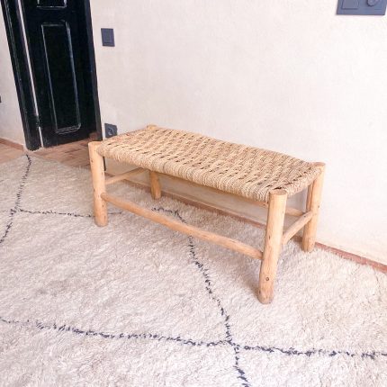 Moroccan Palm Leaf Bench handcrafted from solid eucalyptus wood with a handwoven palm leaf seat
