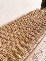 Moroccan Palm Leaf Bench handcrafted from solid eucalyptus wood with a handwoven palm leaf seat