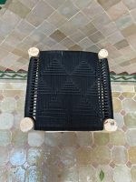 Small Black Rope Stool handcrafted from solid wood with a handwoven black rope seat