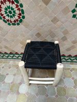 Small Black Rope Stool handcrafted from solid wood with a handwoven black rope seat