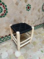 Small Black Rope Stool handcrafted from solid wood with a handwoven black rope seat