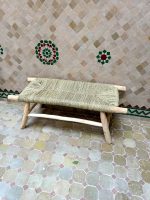 Handwoven Palm Leaf Bench handcrafted from solid eucalyptus wood with a natural woven palm leaf seat