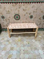 Moroccan Natural Leather Bench handcrafted from solid wood with a genuine natural leather seat