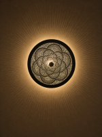 Moroccan Brass Flower Wall Light with handmade pierced rosette pattern and warm decorative glow