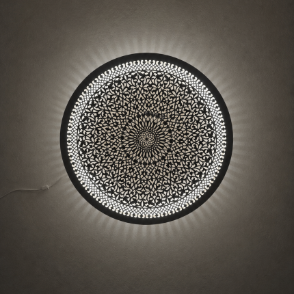 Ornate Brass Medallion Wall Light handcrafted from solid brass with intricate pierced floral detailing