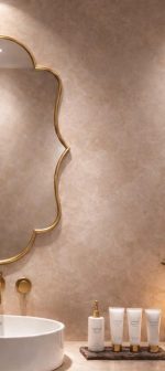 Handmade scalloped brass bathroom mirror with decorative curved frame