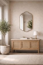 Handmade Moroccan Brass Scalloped Mirror with decorative curved brass frame