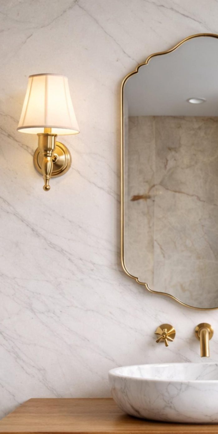Handmade Moroccan Brass Scalloped Mirror with decorative curved brass frame