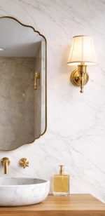 Handmade Moroccan Brass Scalloped Mirror with decorative curved brass frame