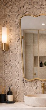Triple Curve Brass Mirror with sculpted edges and slim handcrafted brass frame