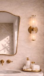 Handmade Curved Brass Bathroom Mirror with Moroccan brass frame