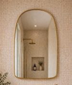 Handmade Rounded Arch Brass Mirror with slim brass frame and curved top