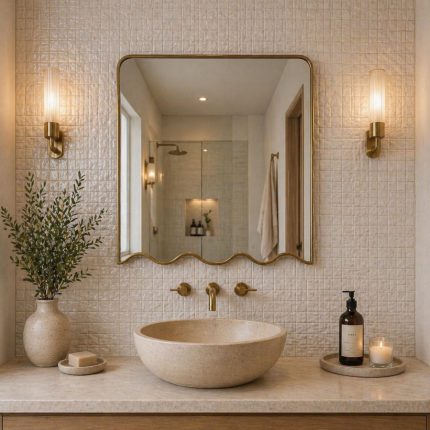 Wavy Bottom Brass Mirror with handmade Moroccan brass frame and decorative scalloped lower edge