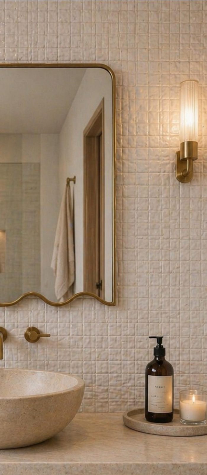 Wavy Bottom Brass Mirror with handmade Moroccan brass frame and decorative scalloped lower edge