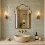 Moroccan Scalloped Arch Brass Mirror handcrafted with a solid brass frame for luxury bathroom wall décor