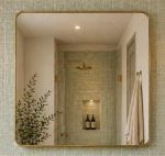 Rounded Rectangle Brass Mirror handcrafted with a solid brass frame for bathroom wall décor