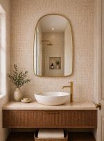 Handmade Rounded Arch Brass Mirror with slim brass frame and curved top