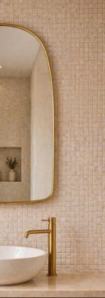 Handmade Rounded Arch Brass Mirror with slim brass frame and curved top