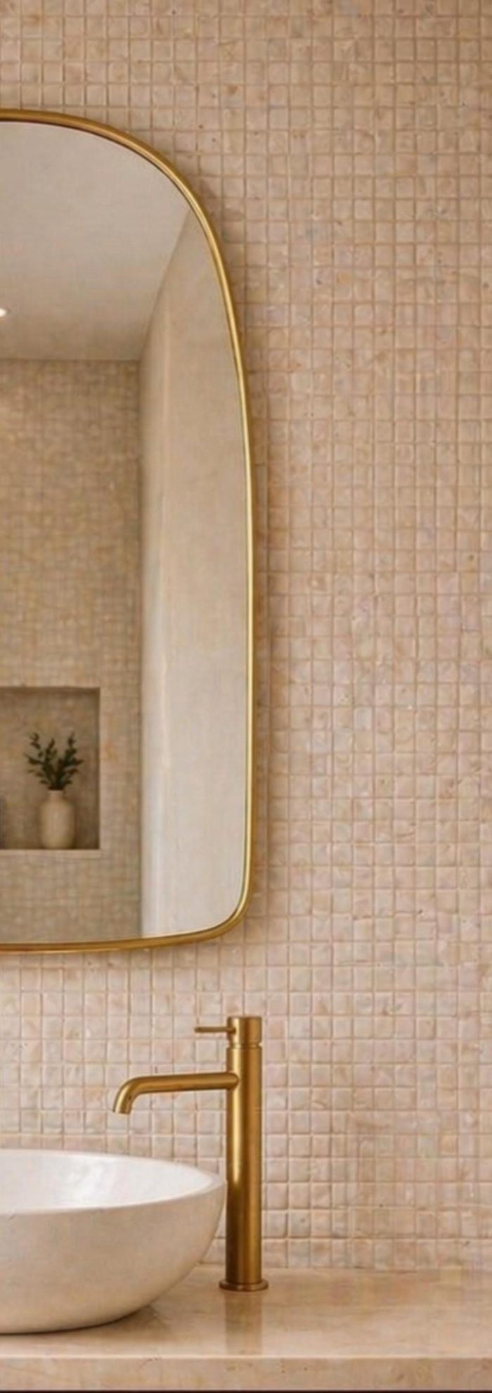 Handmade Rounded Arch Brass Mirror with slim brass frame and curved top