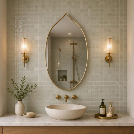Moroccan Pointed Arch Brass Mirror handcrafted with a solid brass frame for bathroom wall décor