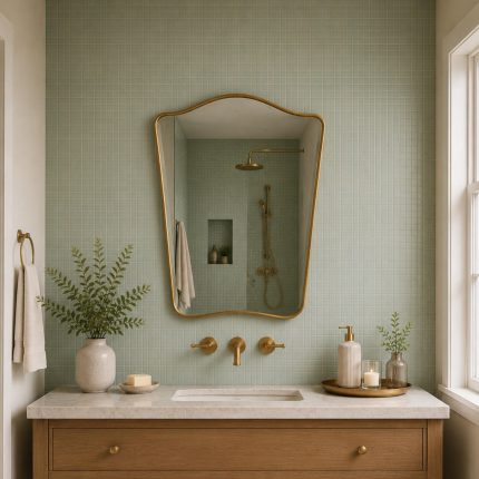 Handmade Curved Brass Bathroom Mirror with Moroccan brass frame