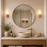 Modern Round Brass Mirror handcrafted with a slim solid brass frame for bathroom wall décor