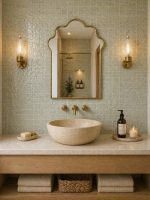 Moroccan Scalloped Arch Brass Mirror handcrafted with a solid brass frame for luxury bathroom wall décor