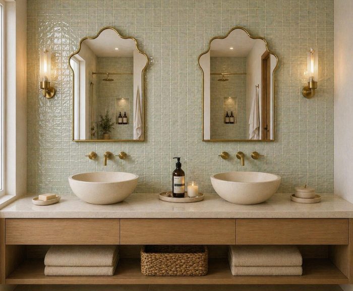 Moroccan Scalloped Arch Brass Mirror handcrafted with a solid brass frame for luxury bathroom wall décor