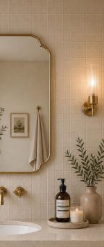Arch Rectangle Brass Mirror handcrafted with a decorative solid brass frame for bathroom wall décor
