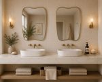 Organic Brass Mirror handcrafted with an irregular solid brass frame for modern bathroom wall décor