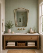 Handmade Curved Brass Bathroom Mirror with Moroccan brass frame