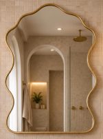 Cloud Brass Mirror handcrafted with an organic wavy brass frame for bathroom wall décor