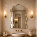 Cloud Brass Mirror handcrafted with an organic wavy brass frame for bathroom wall décor